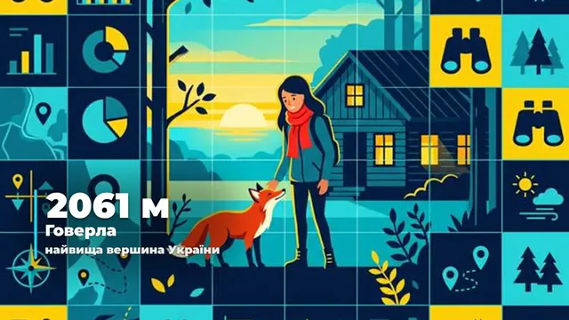 Кадр із підписом унизу: «2061 м — Говерла, найвища вершина України»